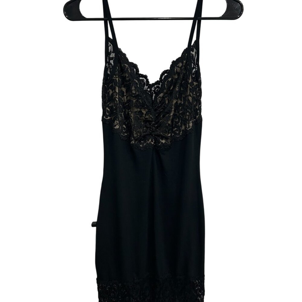 Am:Pm by Espiral Black Lace Trim Chemise Nightgown Size XL Sultry Lingerie Y2K